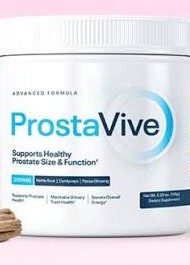 Genuine ProstaVive powder jar labeled Supports Healthy Prostate Size and Function